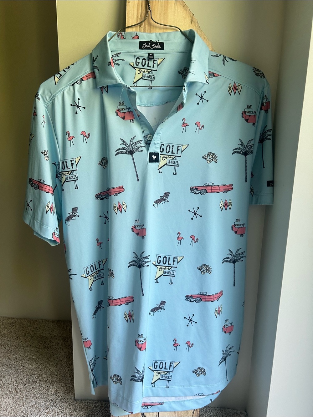 Bad Birdie Mirage Oasis Golf Polo - Light Blue Palm Springs - Size XL